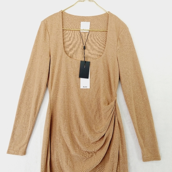 NEW Acler Highfield Brown Gathered Side Fitted Pencil Midi Dress P2017 - Picture 3 of 13